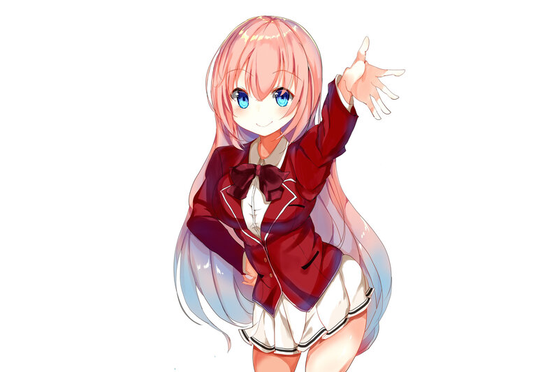 Anime Girl in School Uniform — Pink, Friendly