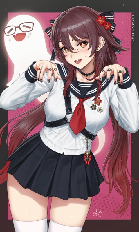 Anime Girl in School Uniform — Pink, Playful, Digital Art, Ghost