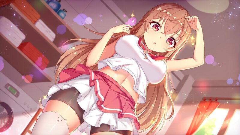 Anime Girl in School Uniform — Pink, Playful, School Uniform, Long Hair, Sparkles