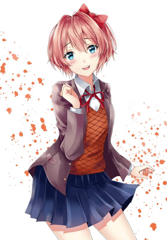 Anime Girl in School Uniform — Pink, Playful, School Uniform, Red Bow