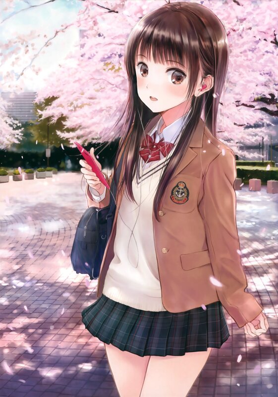 Anime Girl in School Uniform — Pink, Serene, Spring, Cherry Blossoms, School Bag