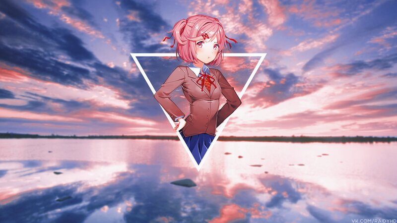 Anime Girl in School Uniform — Pink, Serene, Sunset, Digital Art