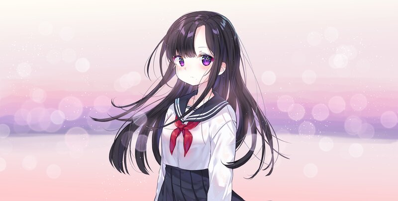 Anime Girl in School Uniform — Pink, Serene, Sunset, School Uniform, Long Hair