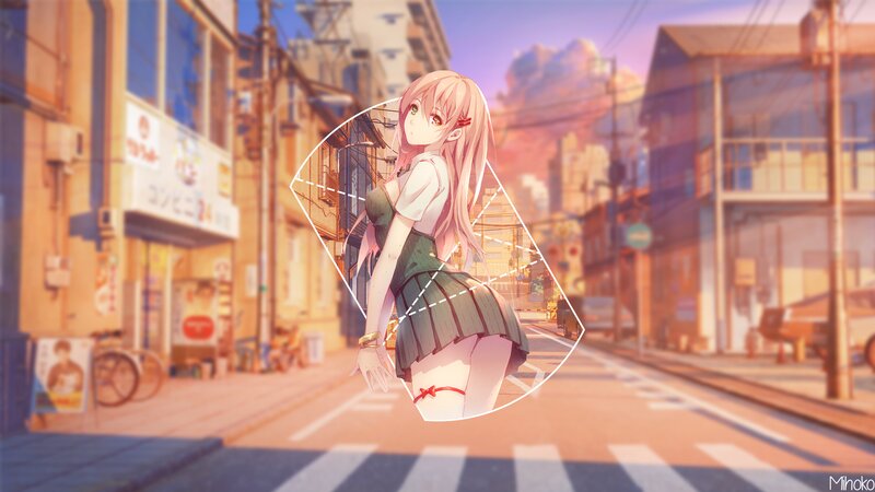 Anime Girl in School Uniform — Pink, Serene, Sunset, School Uniform