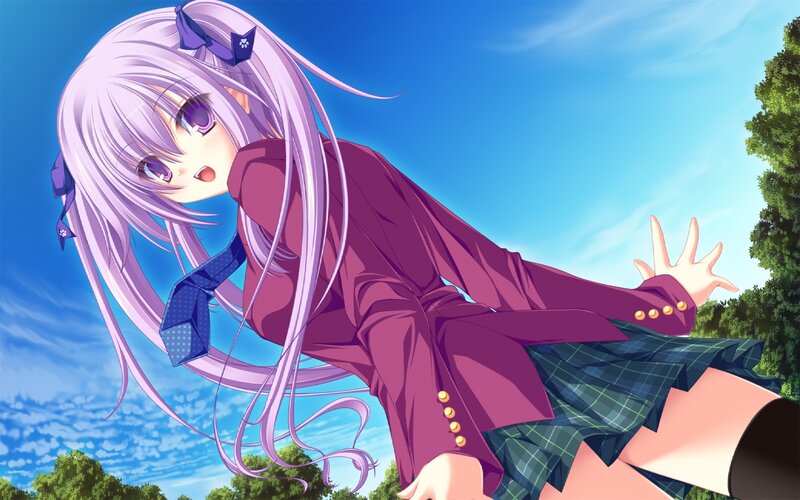 Anime Girl in School Uniform — Purple, Bright, Afternoon