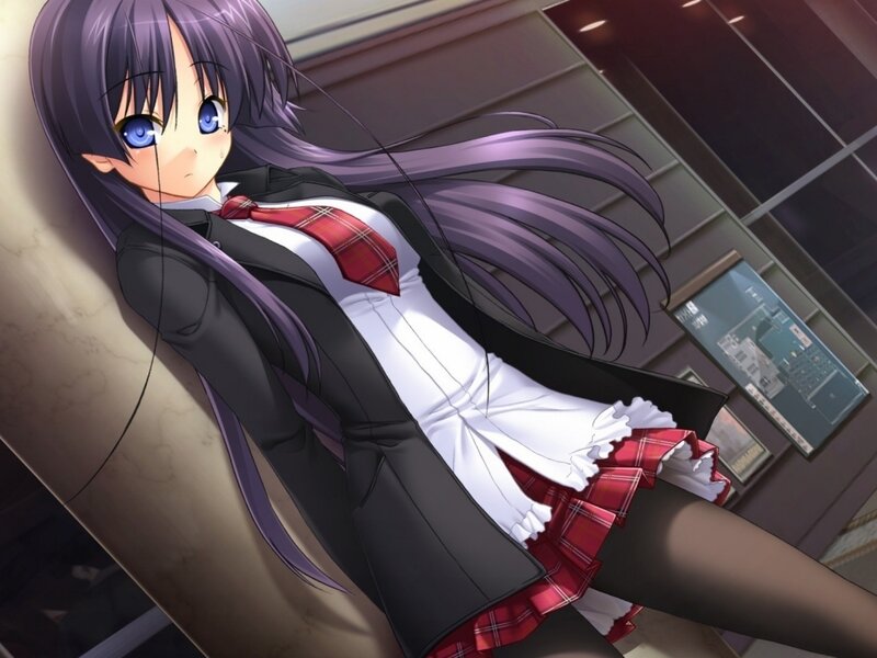 Anime Girl in School Uniform — Purple, Calm, Night