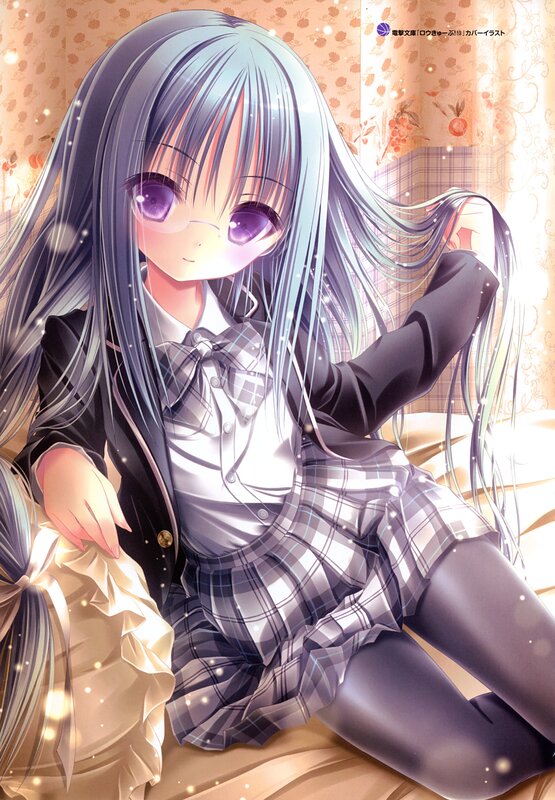 Anime Girl in School Uniform — Purple, Calm, School Uniform, Long Hair, Glasses