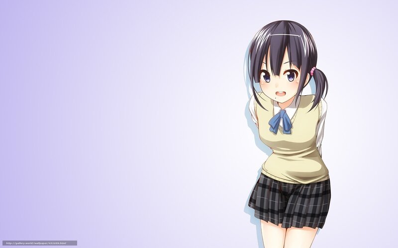 Anime Girl in School Uniform — Purple, Calm, School Uniform, Plaid Skirt