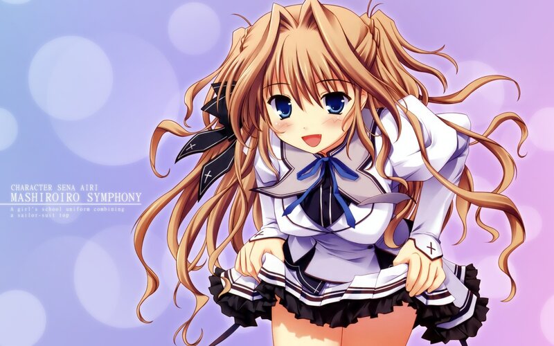 Anime Girl in School Uniform — Purple, Cheerful, School Uniform