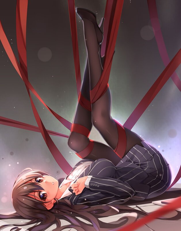 Anime Girl in School Uniform — Purple, Dramatic, Digital Art, School Uniform, Red Ribbons