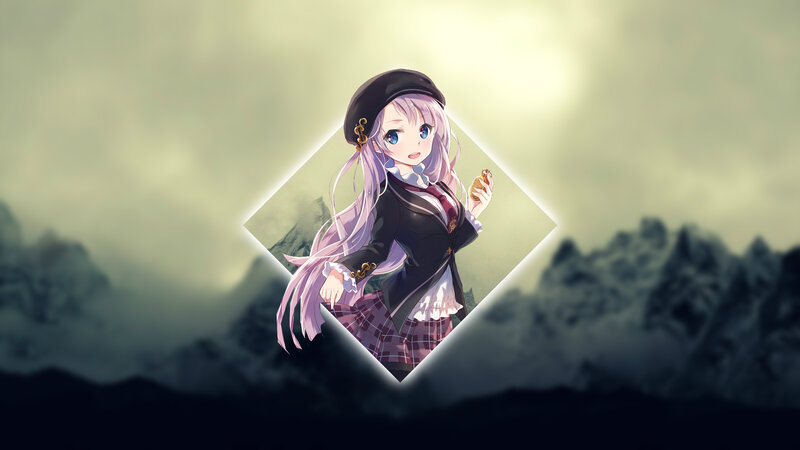 Anime Girl in School Uniform — Purple, Dramatic, Mountains