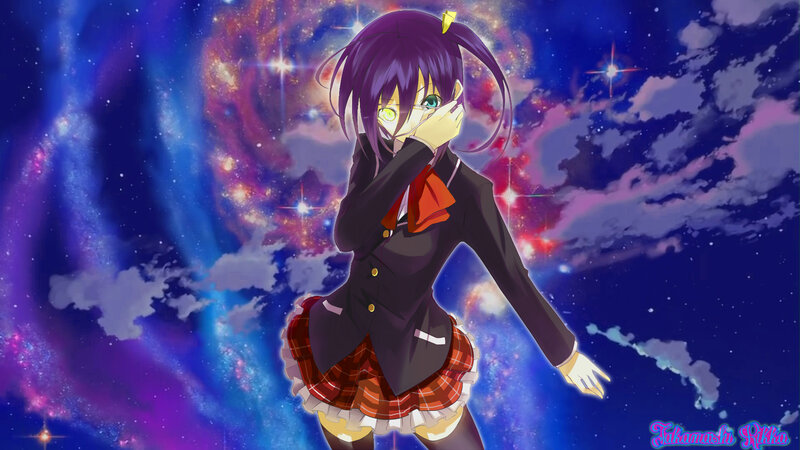 Anime Girl in School Uniform — Purple, Dramatic, Night, Digital Art, Galaxy