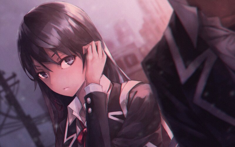Anime Girl in School Uniform — Purple, Dramatic, Night, Digital Art, School Uniform