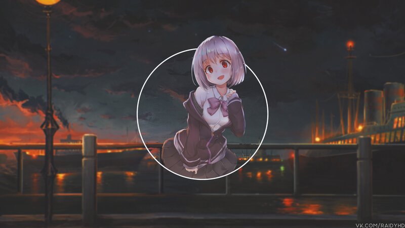 Anime Girl in School Uniform — Purple, Dramatic, Night, Digital Art, Ship