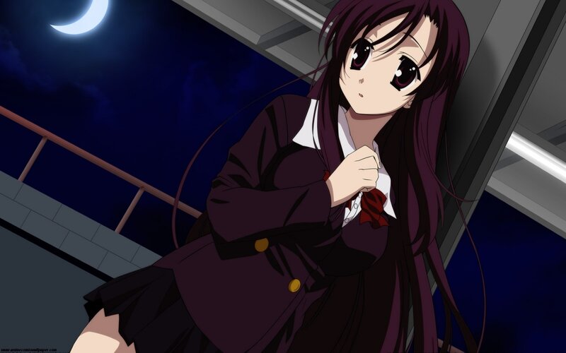 Anime Girl in School Uniform — Purple, Dramatic, Night, Moon, School Uniform