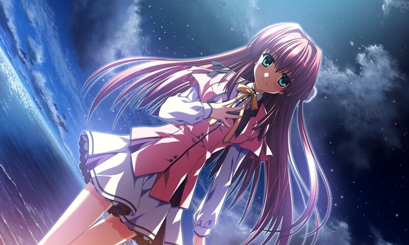 Anime Girl in School Uniform — Purple, Dramatic, Night, School Uniform, Long Hair