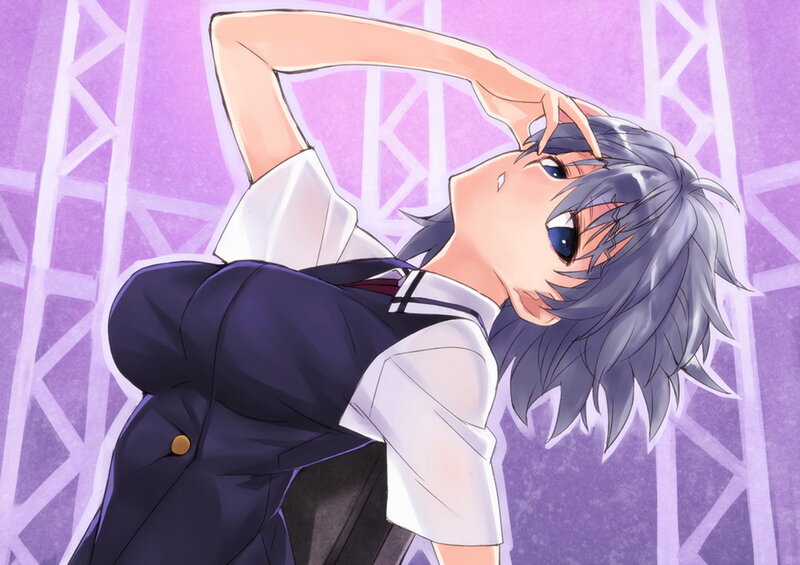 Anime Girl in School Uniform — Purple, Dramatic, School Uniform, Purple Background