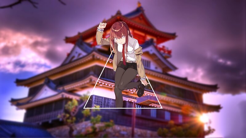Anime Girl in School Uniform — Purple, Dramatic, Sunset, Castle
