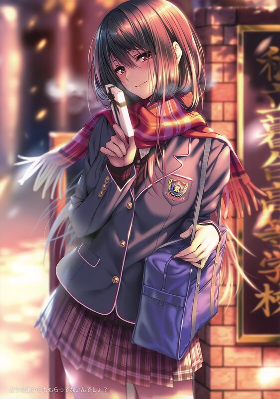 Anime Girl in School Uniform — Purple, Dramatic, Sunset, Digital Art, School Bag