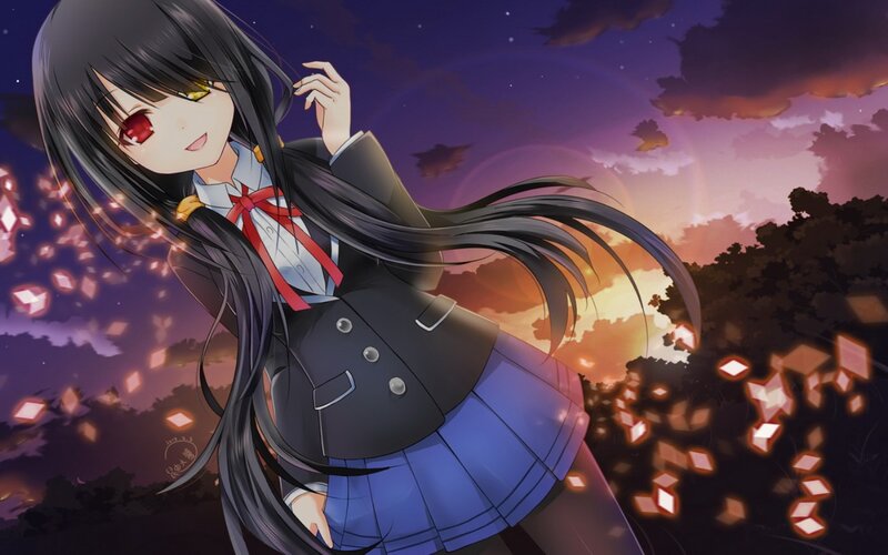 Anime Girl in School Uniform — Purple, Dramatic, Sunset, Digital Art, School Uniform