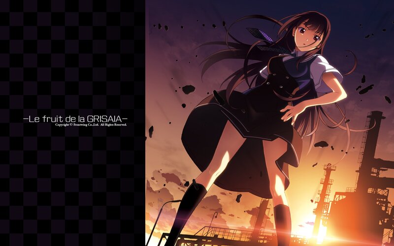 Anime Girl in School Uniform — Purple, Dramatic, Sunset, Industrial Structures
