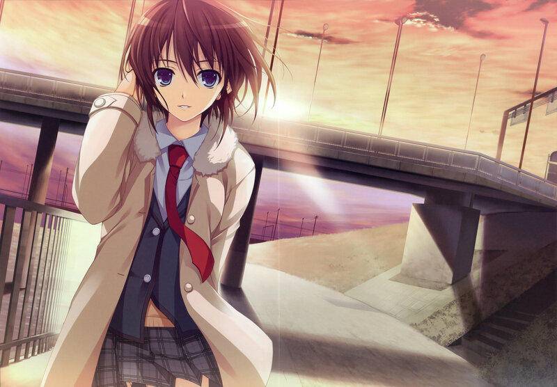 Anime Girl in School Uniform — Purple, Dramatic, Sunset, School Uniform