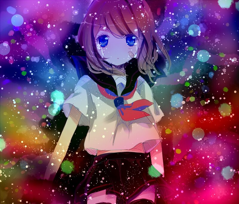 Anime Girl in School Uniform — Purple, Dreamy, Digital Art
