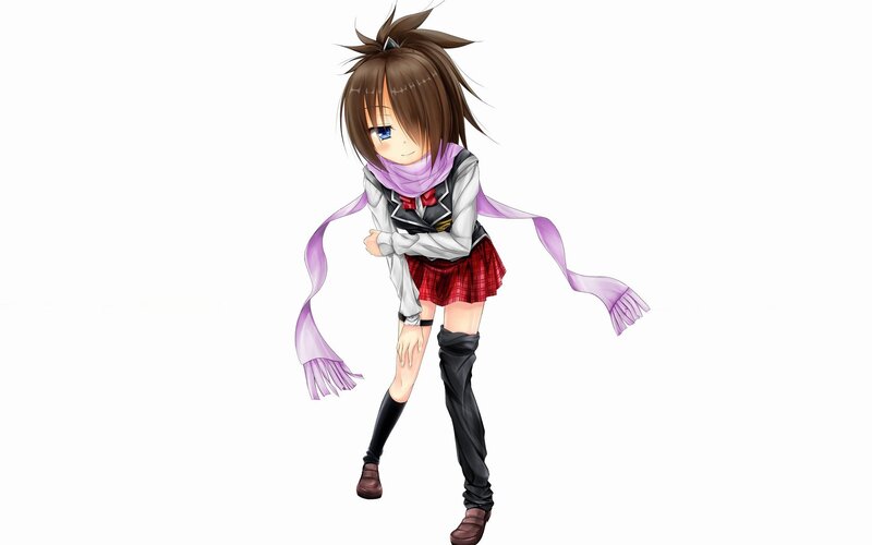 Anime Girl in School Uniform — Purple, Neutral, Scarf