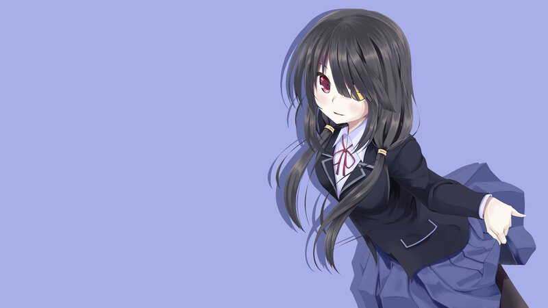 Anime Girl in School Uniform — Purple, Neutral, School Uniform, Long Hair, Pointing