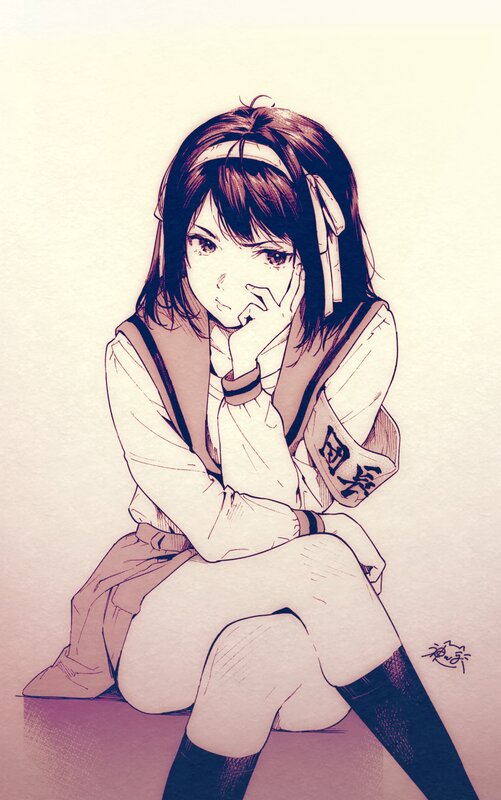 Anime Girl in School Uniform — Purple, Pensive, Manga