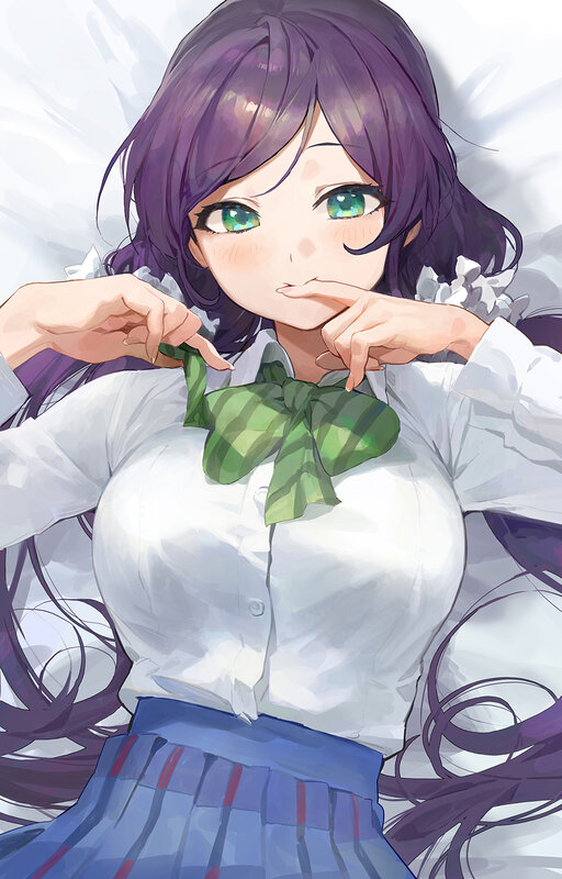 Anime Girl in School Uniform — Purple, Playful, Digital Art, Green Bow Tie