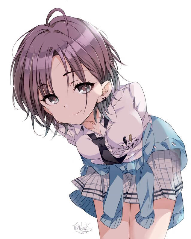 Anime Girl in School Uniform — Purple, Playful, Digital Art, School Uniform