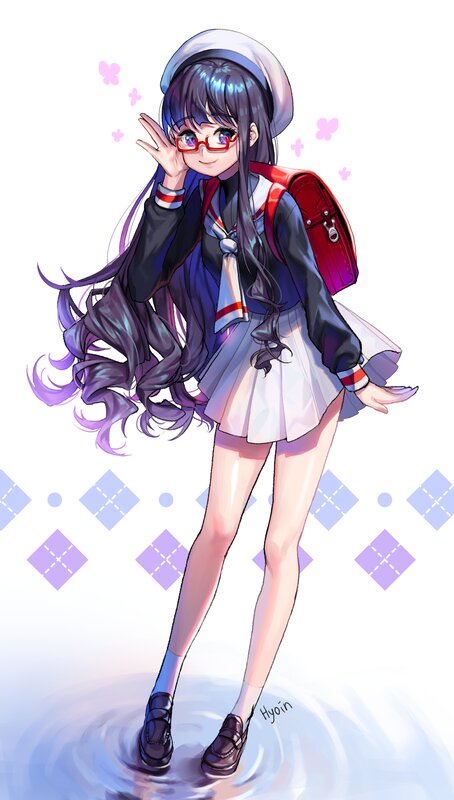 Anime Girl in School Uniform — Purple, Playful, Digital Art