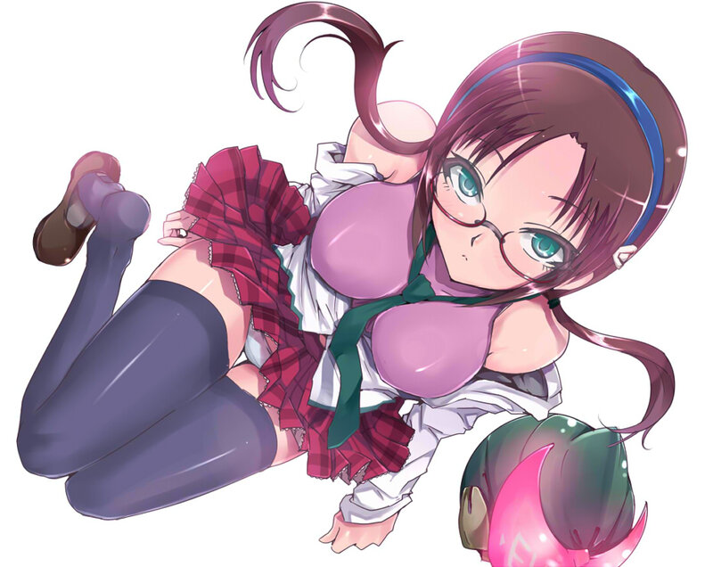 Anime Girl in School Uniform — Purple, Playful, Glasses