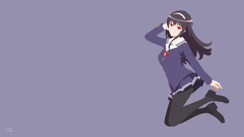 Anime Girl in School Uniform — Purple, Playful, School Uniform, Jumping