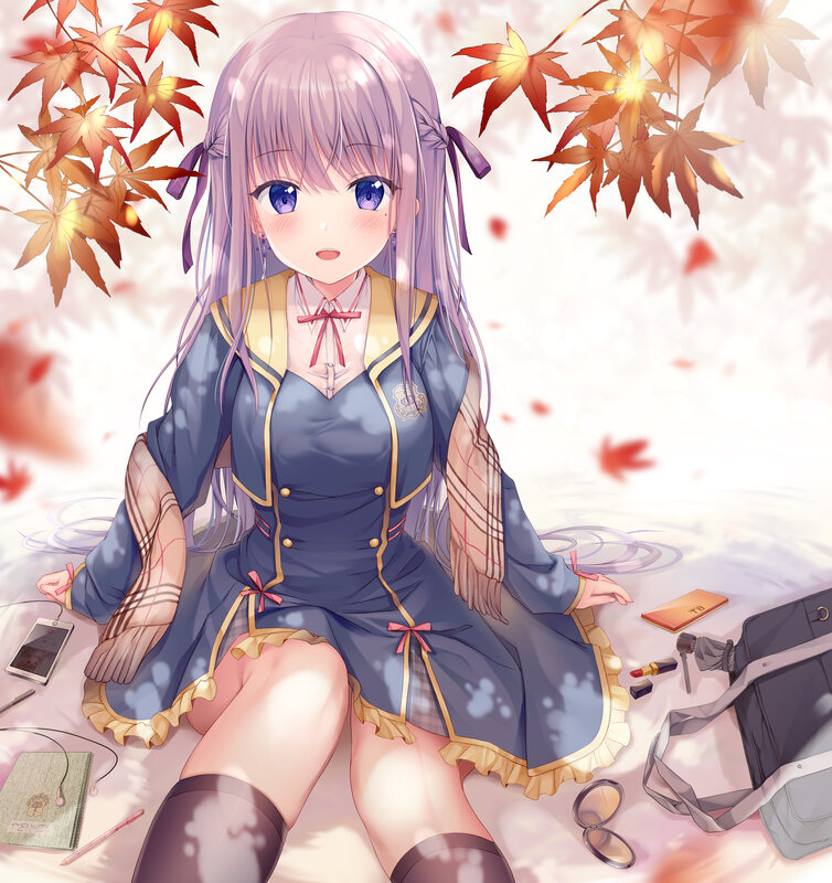 Anime Girl in School Uniform — Purple, Serene, Autumn