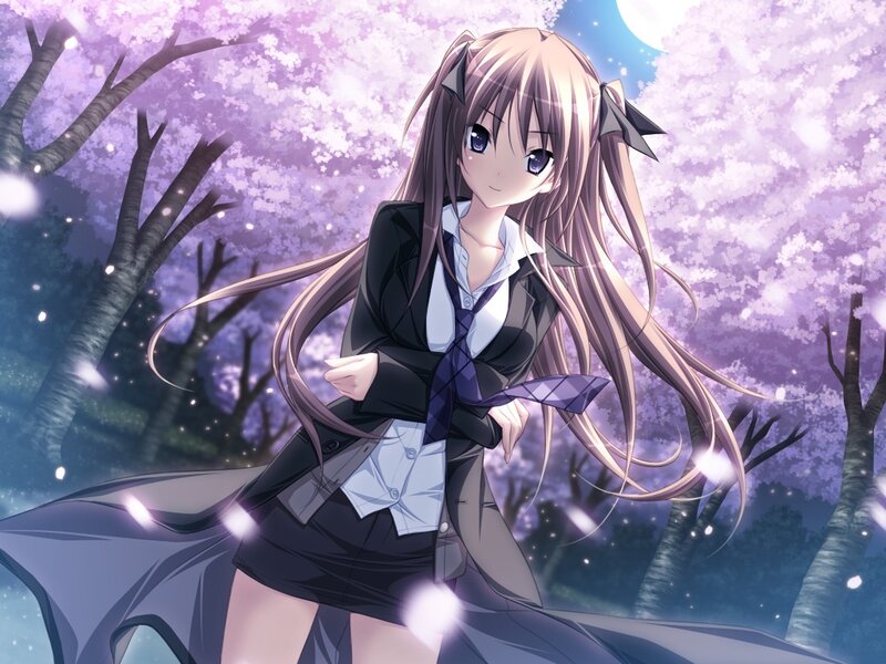 Anime Girl in School Uniform — Purple, Serene, Night
