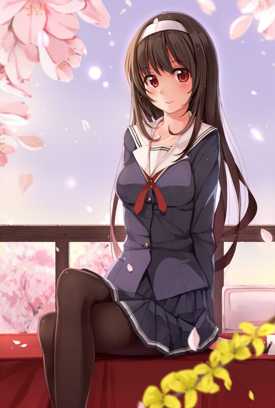 Anime Girl in School Uniform — Purple, Serene, Spring, Digital Art