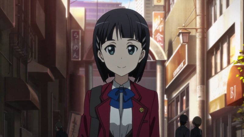 Anime Girl in School Uniform — Red, Calm, Afternoon, School Uniform, Backpack, City Street
