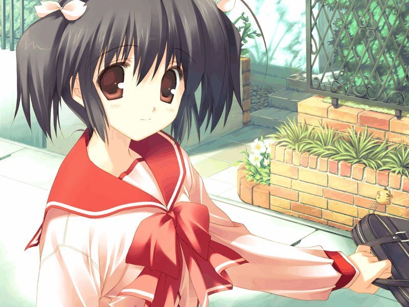 Anime Girl in School Uniform — Red, Calm, Afternoon, School Uniform, Backpack