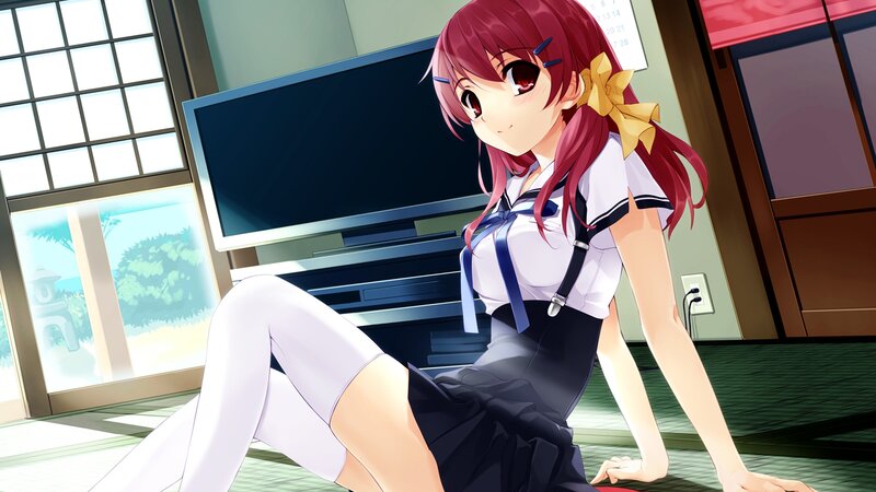 Anime Girl in School Uniform — Red, Calm, Afternoon, Television