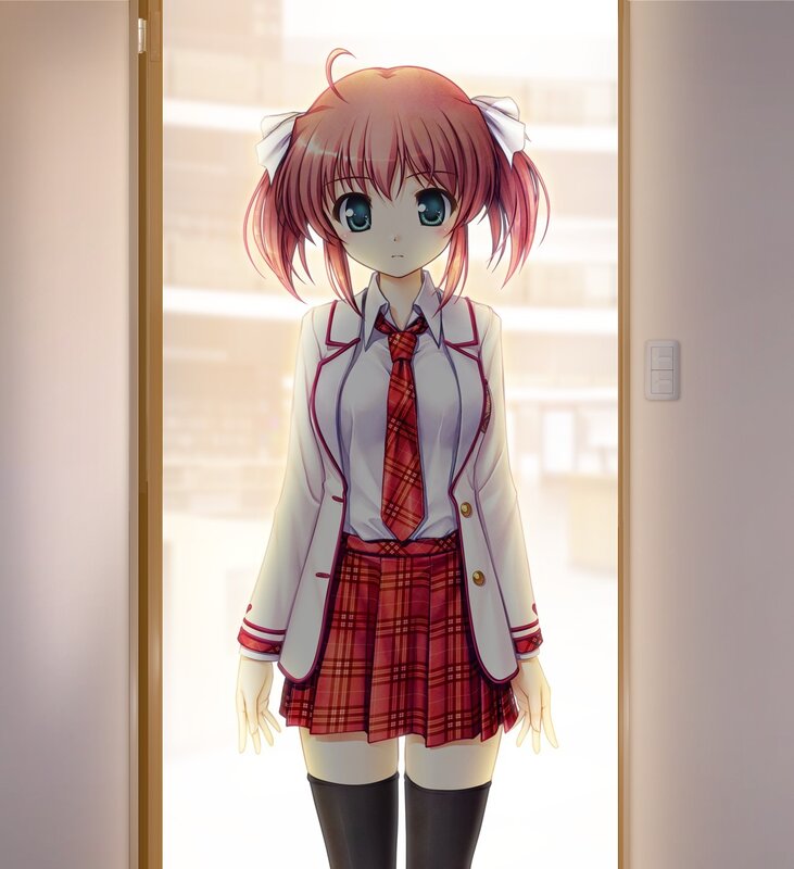 Anime Girl in School Uniform — Red, Calm, Morning