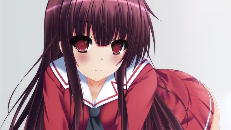 Anime Girl in School Uniform — Red, Calm, School Uniform, Red Eyes