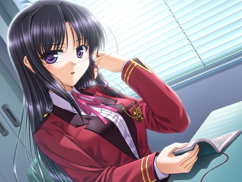 Anime Girl in School Uniform — Red, Calm