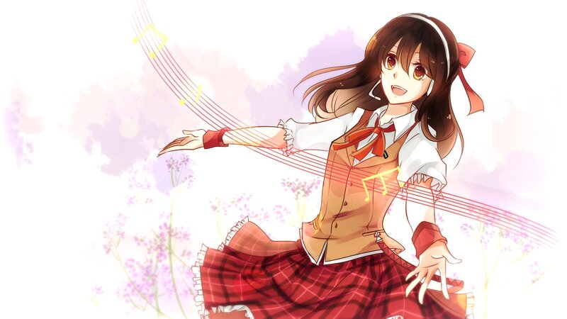 Anime Girl in School Uniform — Red, Cheerful, Spring