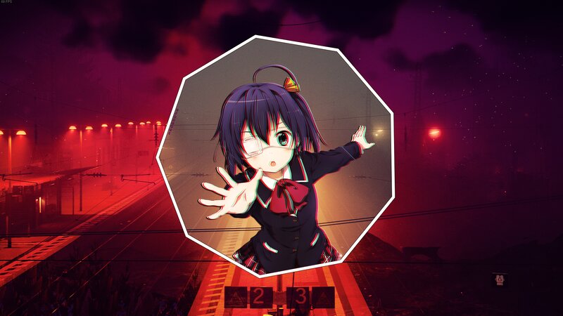 Anime Girl in School Uniform — Red, Dramatic, Night, Train Tracks