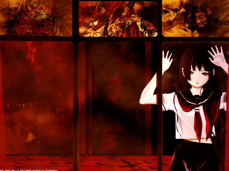 Anime Girl in School Uniform — Red, Dramatic, Ominous