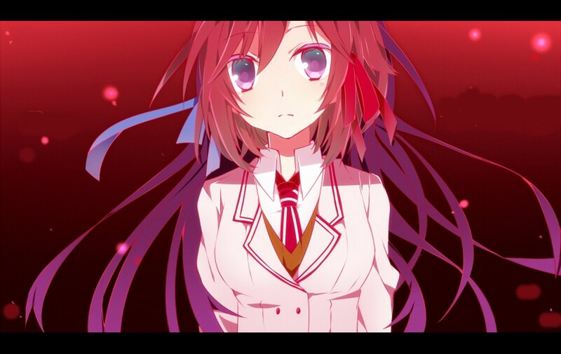 Anime Girl in School Uniform — Red, Dramatic, School Uniform, Long Hair, Red Background