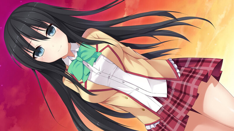 Anime Girl in School Uniform — Red, Dramatic, Sunset, School Uniform