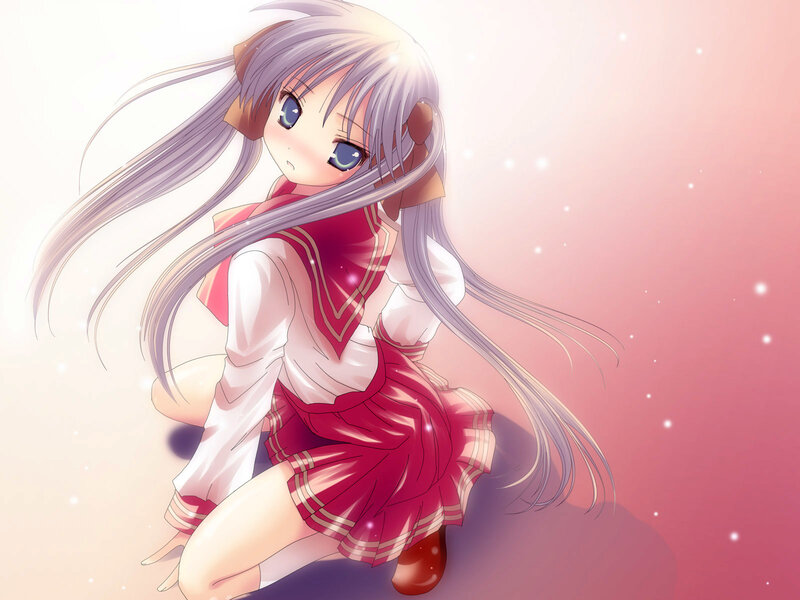 Anime Girl in School Uniform — Red, Dreamy